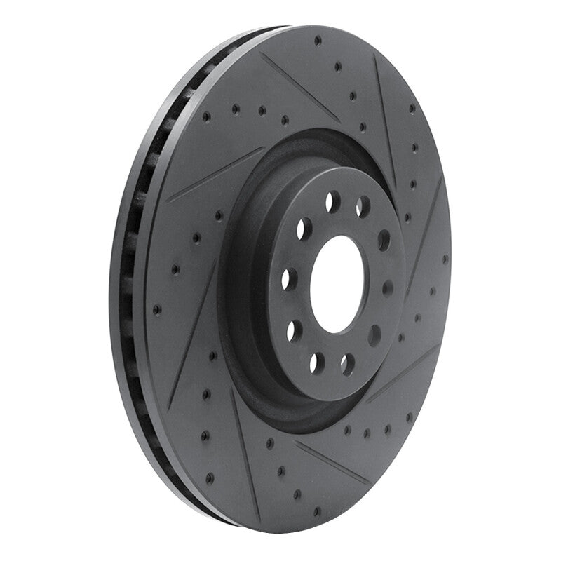R1 2022+ Volkswagen GTI Mk 8 Front Right Drilled & Slotted Black Brake Rotor