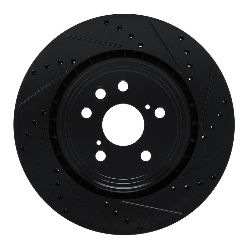 R1 20-25 Lexus RX350 Front Right Drilled & Slotted Black Brake Rotor