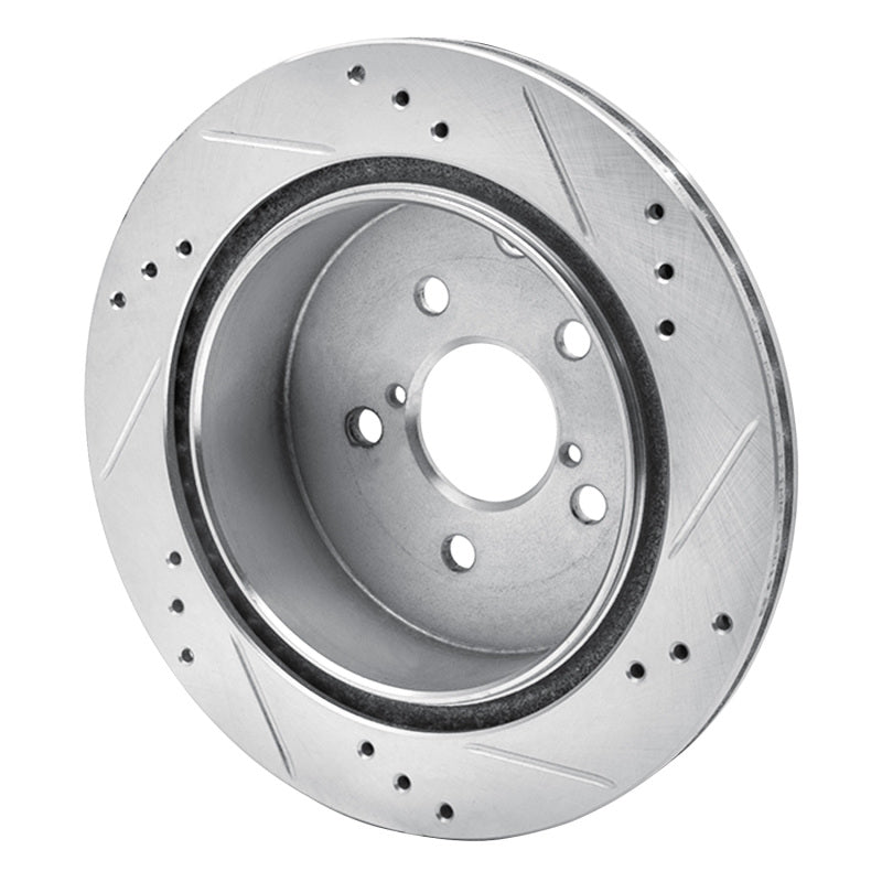 R1 14-18 Subaru Forester Rear Left Drilled & Slotted Silver Brake Rotor