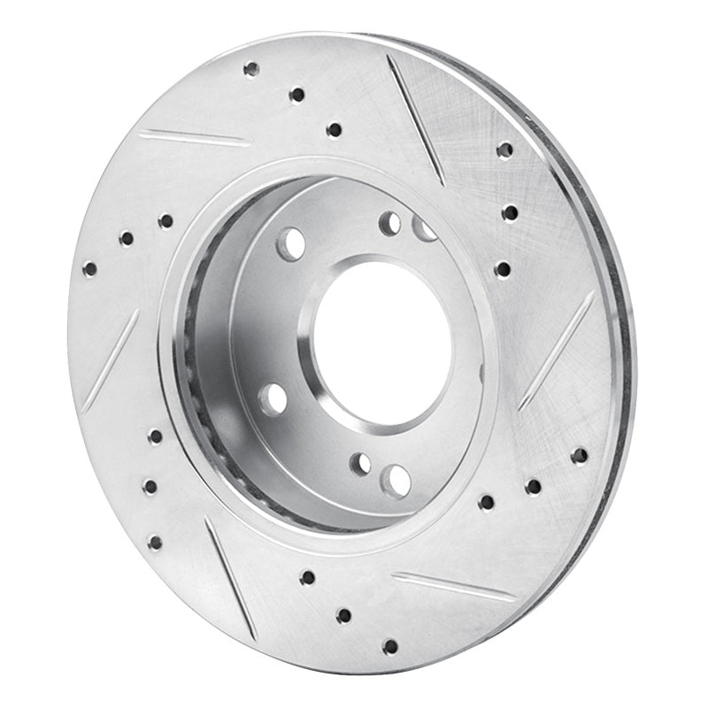 R1 96-98 Nissan 240SX Front Left Drilled & Slotted Silver Brake Rotor