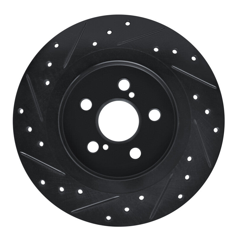R1 11-17 Lexus CT200H Rear Right Drilled & Slotted Black Brake Rotor