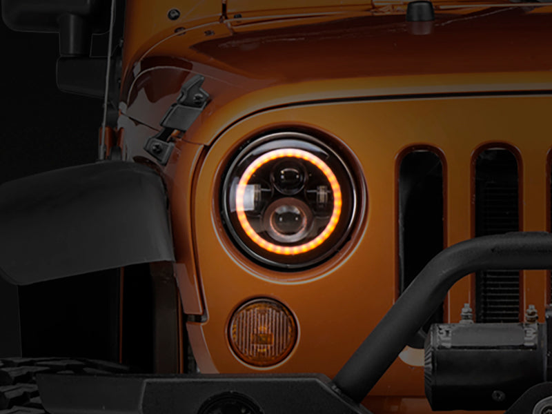 Raxiom 97-18 Jeep Wrangler TJ/JK Axial Halo Headlights w/ DRL Amber Signals- Black Hsng (Clear Lens)