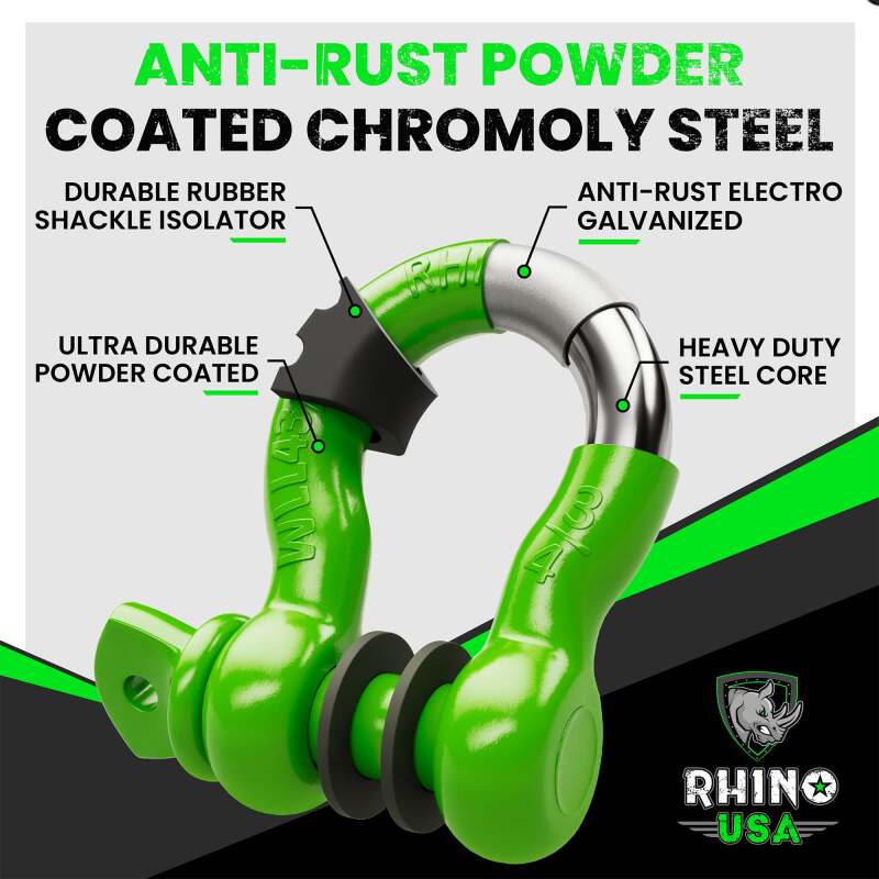 Rhino USA 3/4In D-Ring Shackle Set (2-Pack)(Green)