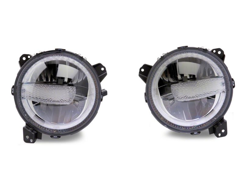 Raxiom 18-23 Jeep Wrangler JL Axial Series 9-In LED Headlights- Black Housing (Clear Lens)