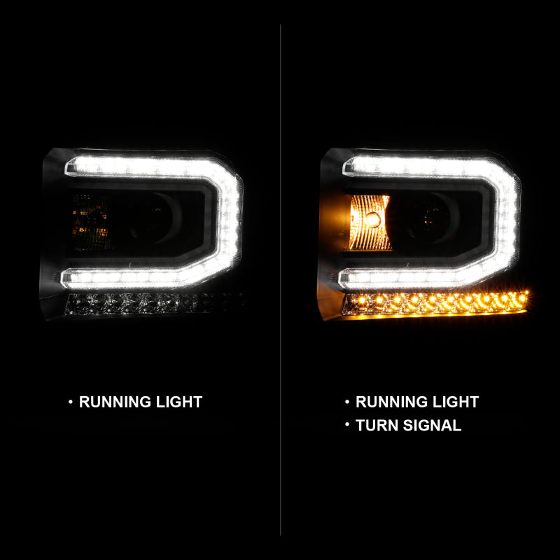 ANZO 2016-2019 GMC Sierra 1500 Projector Headlight Plank Style Black w/ Sequential Amber Signal
