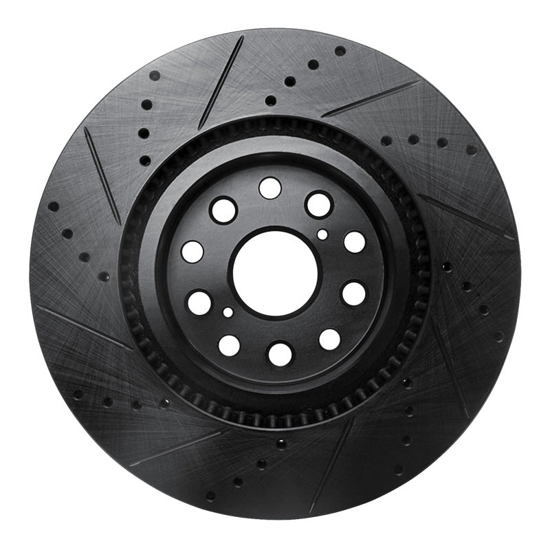 R1 07-23 Lexus LS460 Front Right Drilled & Slotted Black Brake Rotor