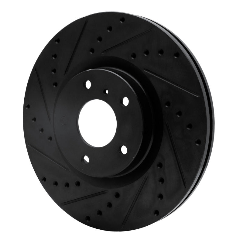 R1 03-23 Infiniti EX35 Front Left Drilled & Slotted Black Brake Rotor