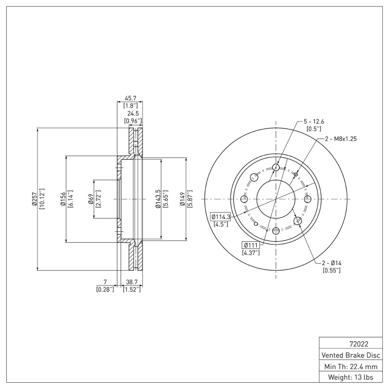 R1 88-07 Dodge Colt Front Brake Rotor
