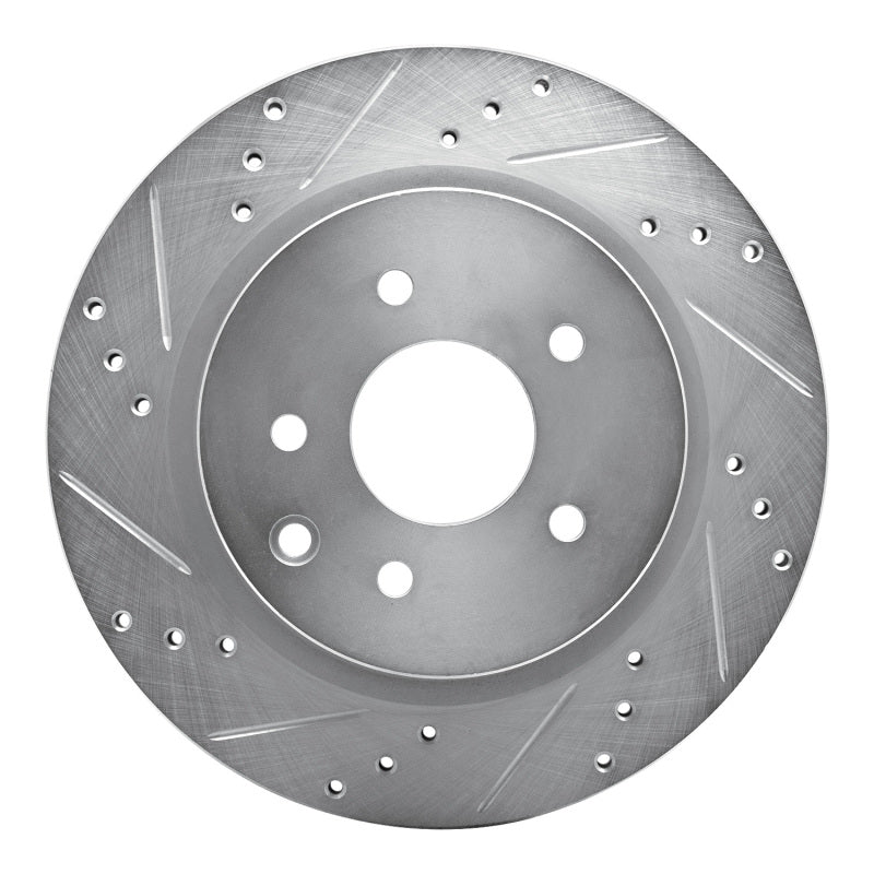 R1 09-20 Nissan 370Z Rear Left Drilled & Slotted Silver Brake Rotor