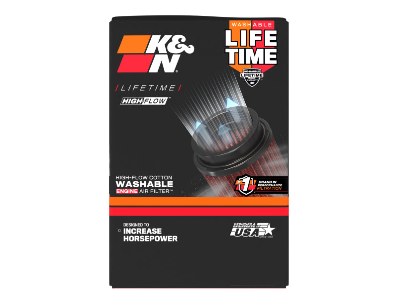 K&N Universal Clamp-On Air Filter 3in FLG /4 1/2in B / 3 1/2in T / 4 3/8in H