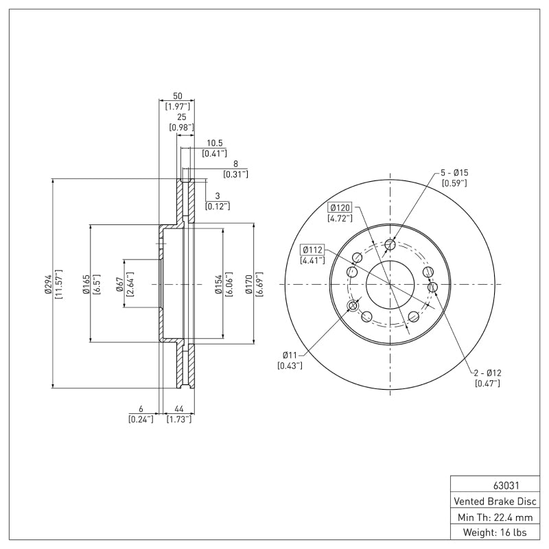 R1 1990-1995 Mercedes-Benz 300TE Front Brake Rotor