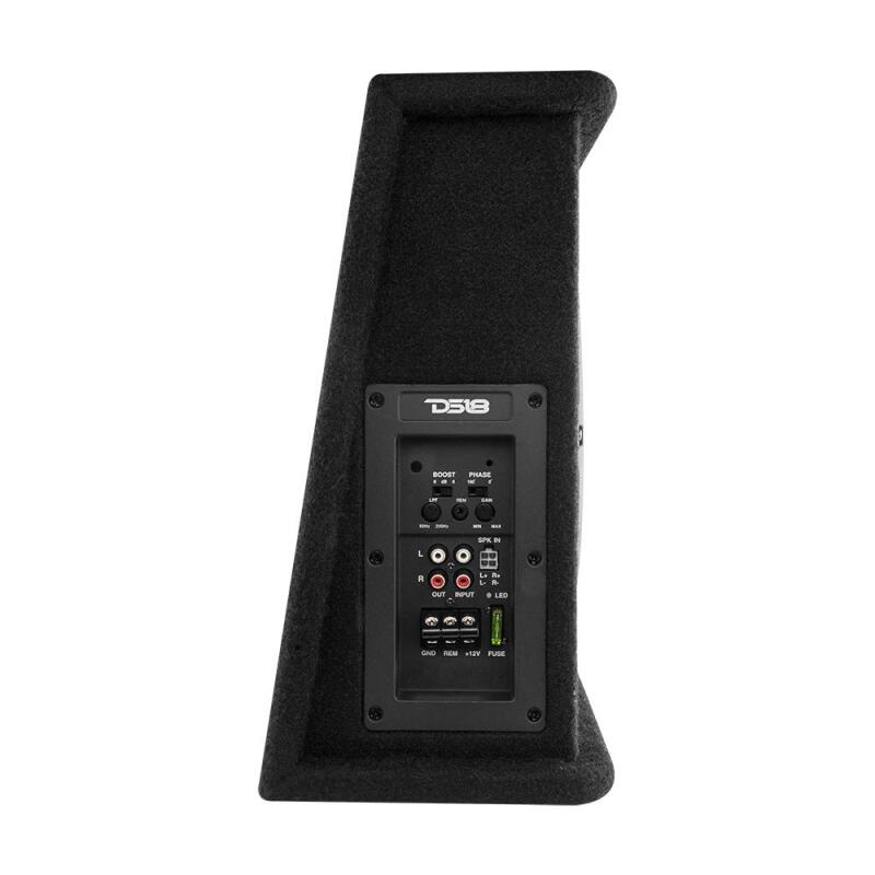 DS18 Single 12in Shallow Subwoofer and Enclosure 350 Watts RMS Amplified Sealed Black Carpet