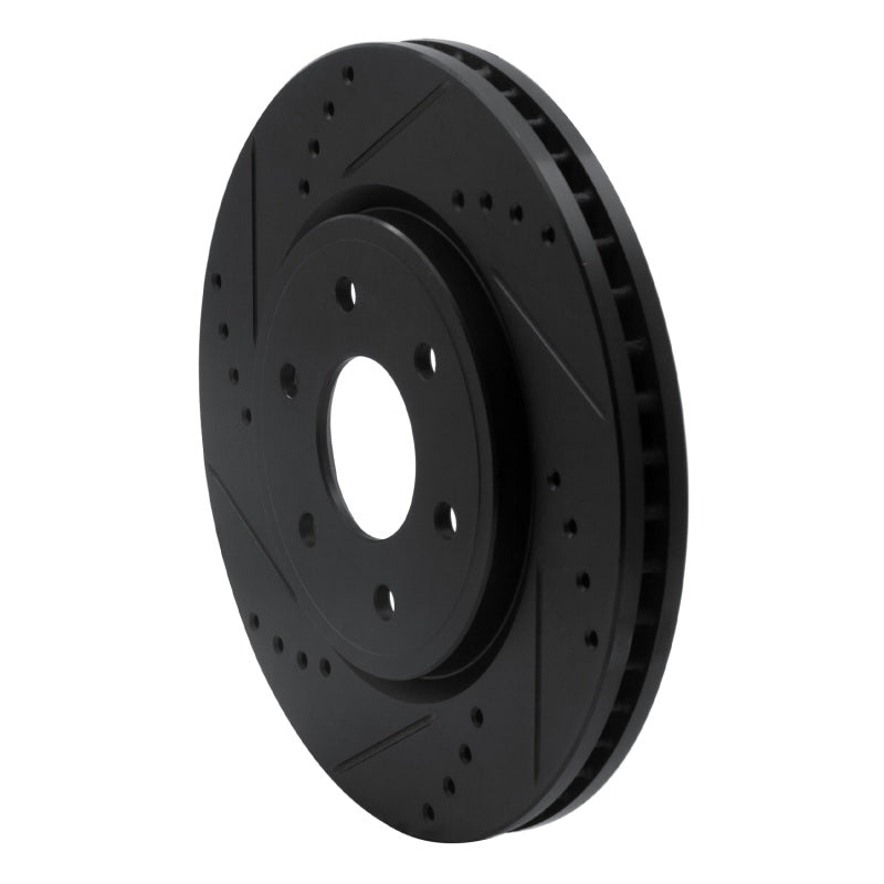 R1 05-25 Nissan Pathfinder Front Left Drilled & Slotted Black Brake Rotor