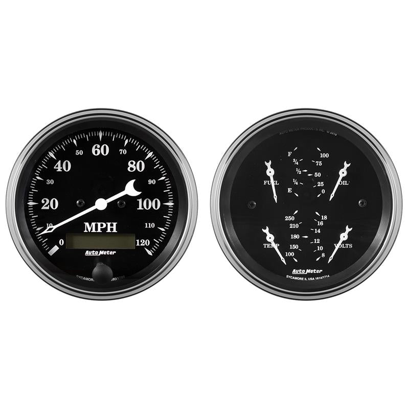 Auto Meter Gauge Kit 2 pc. Quad & Speedometer 3 3/8in Old Tyme Black