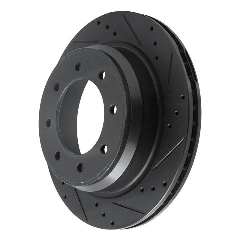 R1 12-21 Nissan NV1500 Rear Right Drilled & Slotted Black Brake Rotor