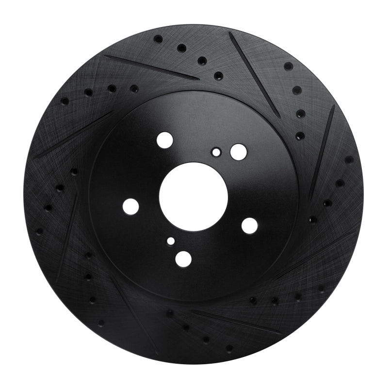 R1 04-09 Lexus RX350 Front Right Drilled & Slotted Black Brake Rotor
