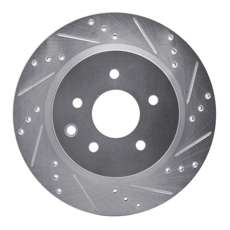 R1 09-20 Nissan 370Z Rear Right Drilled & Slotted Silver Brake Rotor