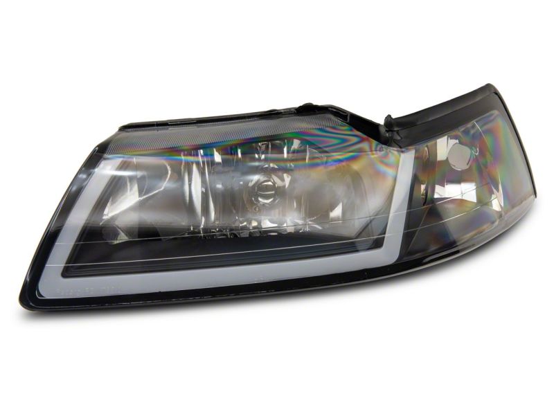 Raxiom 99-04 Ford Mustang Axial Series Headlights w/ Sequential LED Bar- Black Housing (Clear Lens)
