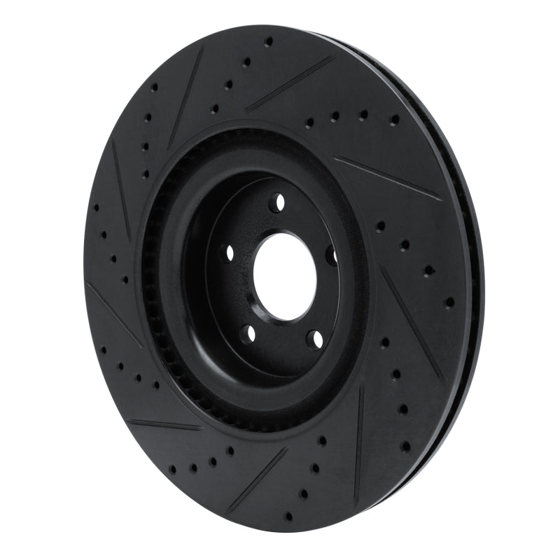 R1 16-18 Ford Focus Front Right Drilled & Slotted Black Brake Rotor