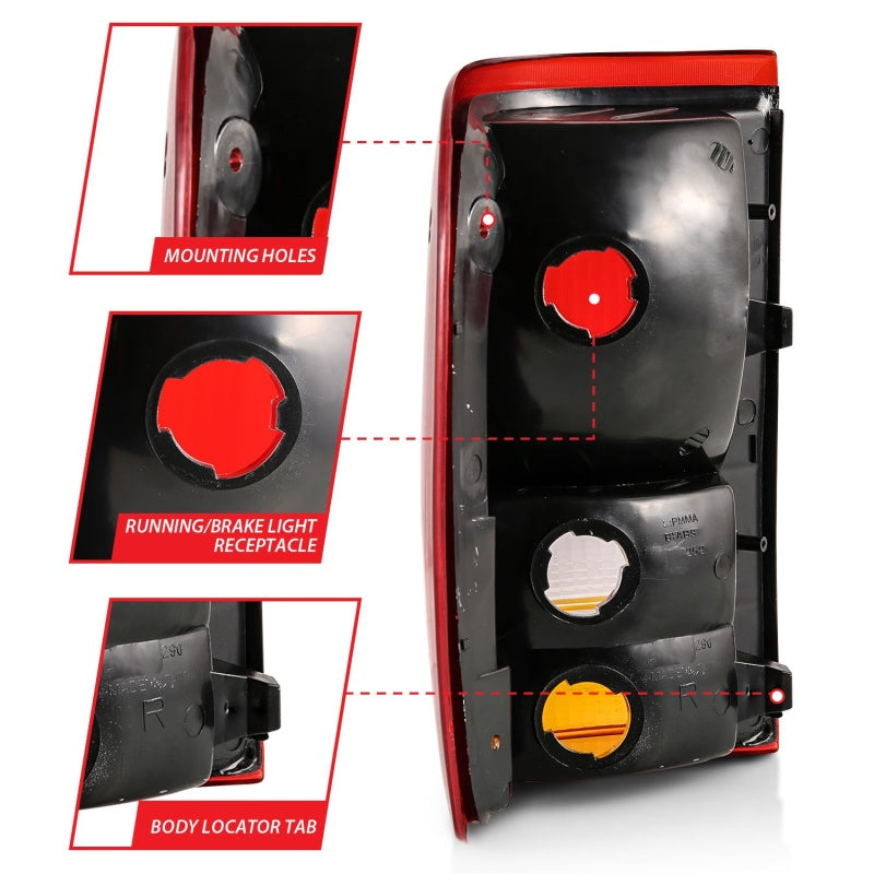 ANZO 1993-1997 Ford Ranger Tail Light Red/Clear (OE)