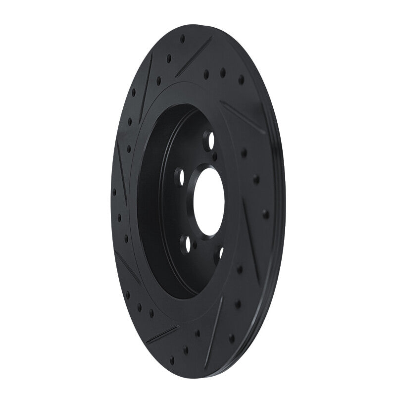 R1 11-17 Lexus CT200H Rear Right Drilled & Slotted Black Brake Rotor