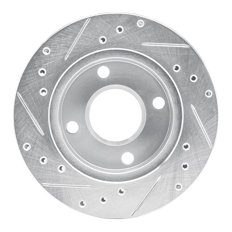 R1 81-94 Ford EXP Front Right Drilled & Slotted Silver Brake Rotor