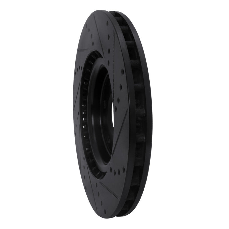 R1 08-15 Mitsubishi Lancer Front Left Drilled & Slotted Black Brake Rotor