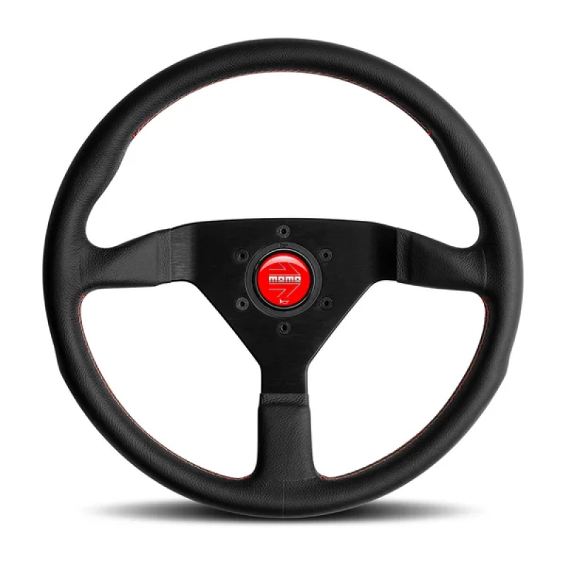 Momo Montecarlo Steering Wheel 350 mm - Black Leather/Red Stitch/Black Spokes