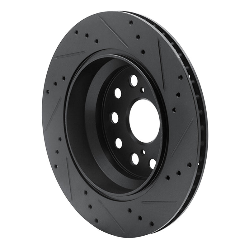 R1 07-17 Lexus LS460 Rear Left Drilled & Slotted Black Brake Rotor