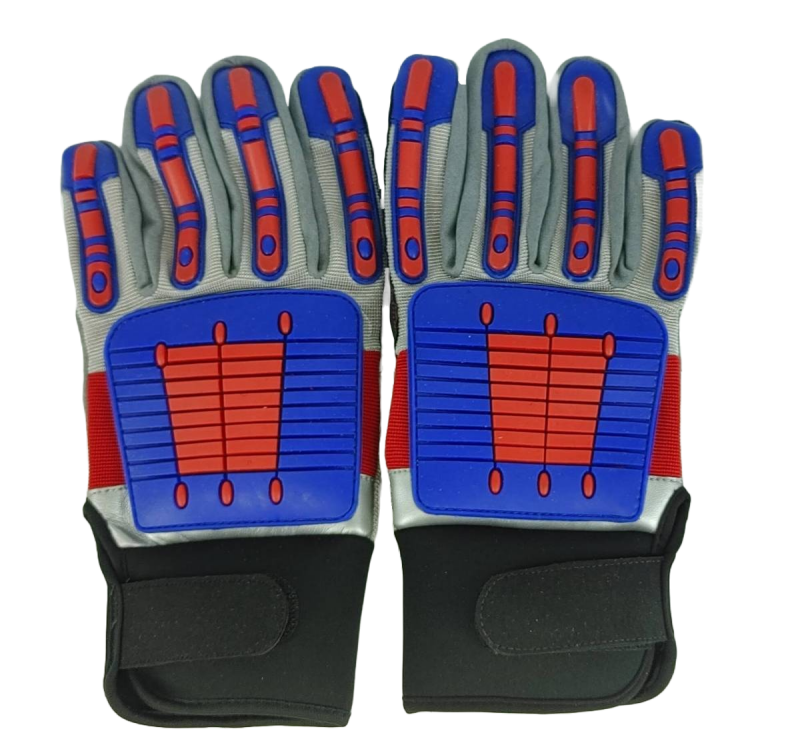 Granatelli Large Off Road Style Work Gloves - Red/Blue/Gray/Black