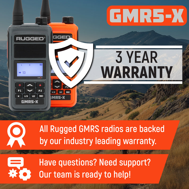 Rugged Radios Waterproof GMRS Handheld Radio with NOAA Alerts - FM Radio - Safety Orange