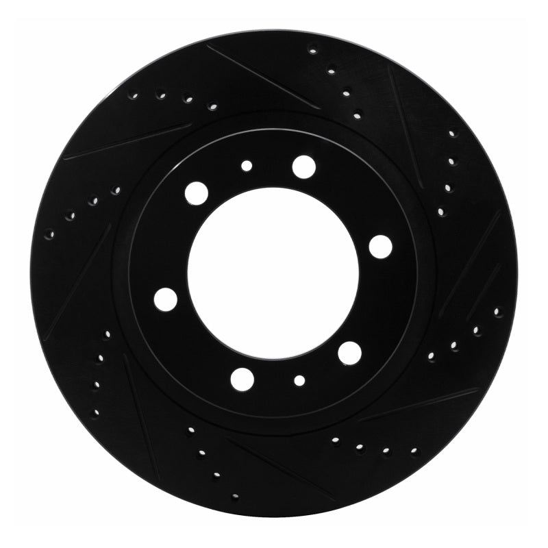 R1 05-23 Toyota Tacoma Front Right Drilled & Slotted Black Brake Rotor