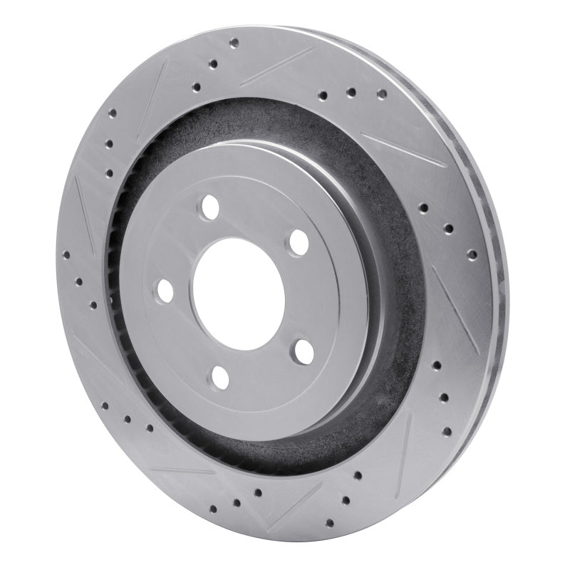 R1 15-23 Ford Mustang Rear Left Drilled & Slotted Silver Brake Rotor