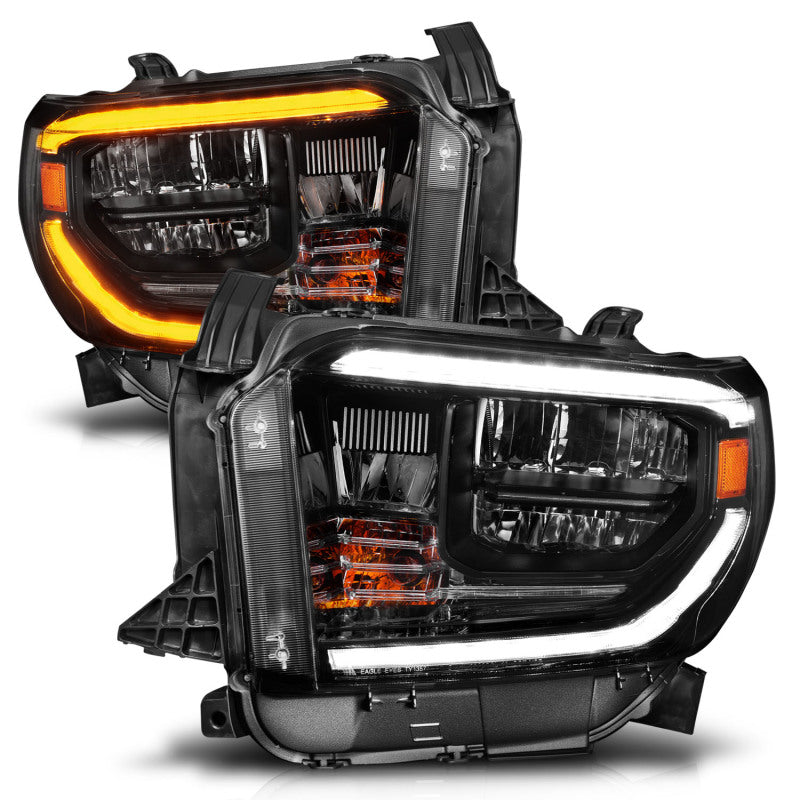 ANZO 14-21 Toyota Tundra (OE Halogen w/LED DRL) LED Crystal Headlights w/ Switchback & DRL - Blk