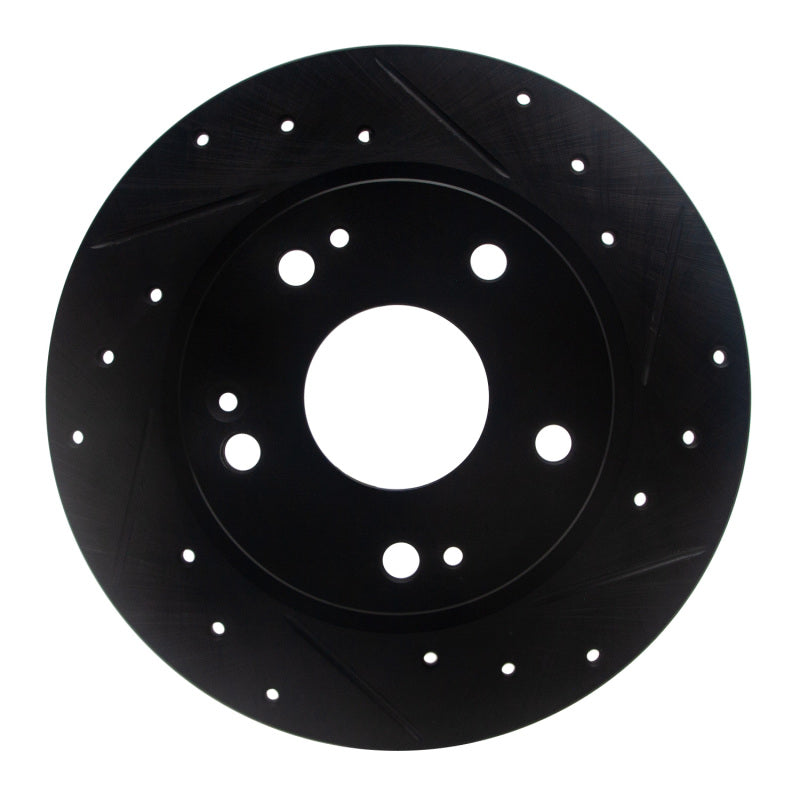 R1 2016-2025 Honda Civic Hatchback Rear Right Drilled & Slotted Black Brake Rotor