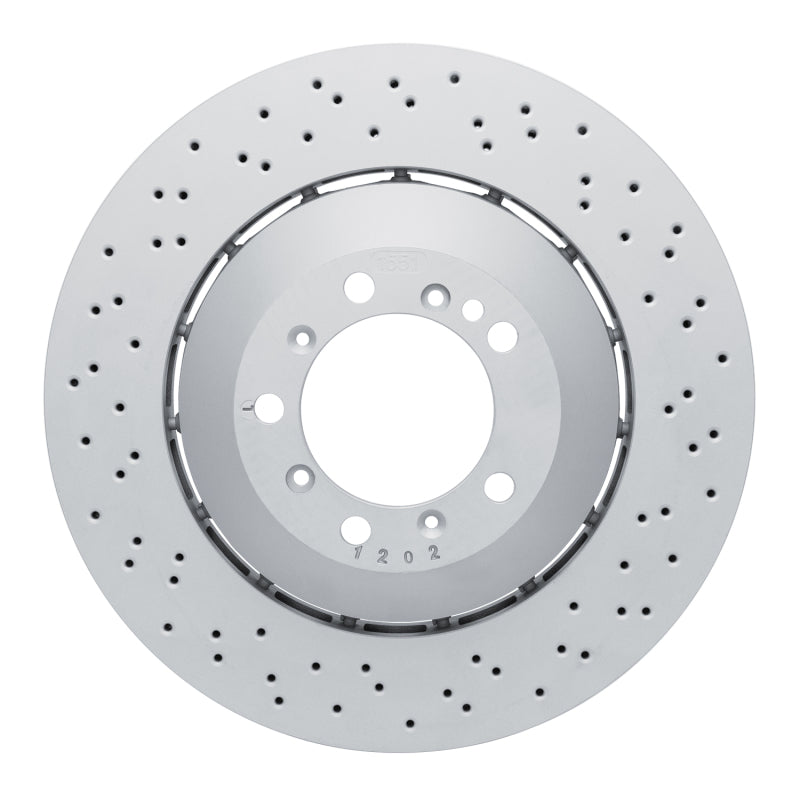 R1 16-23 Porsche 718 Cayman Right Front Drilled Carbon Alloy GeoMET Rotor