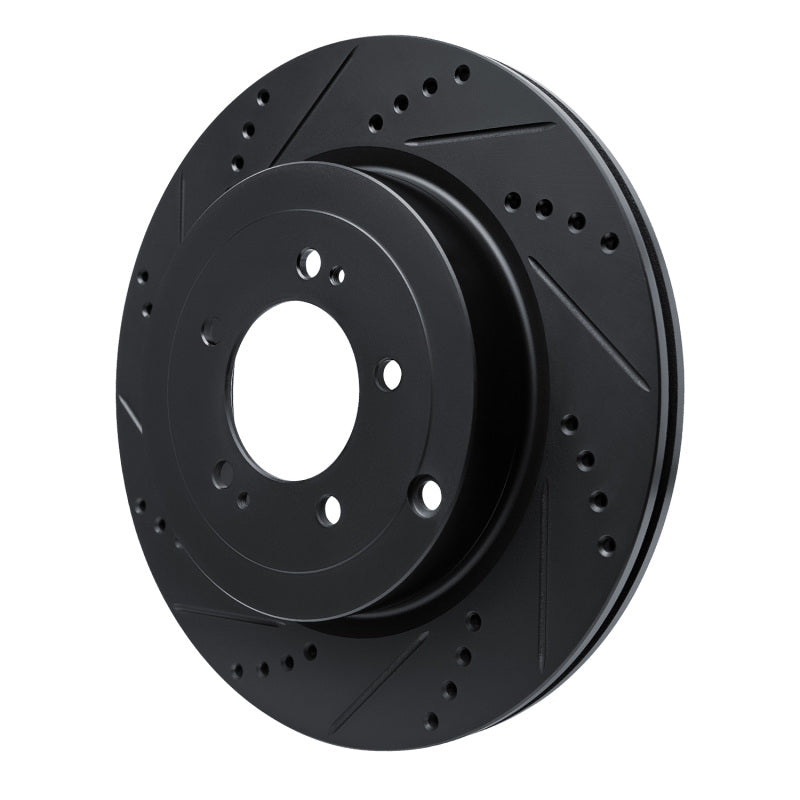 R1 08-15 Mitsubishi Lancer Rear Left Drilled & Slotted Black Brake Rotor
