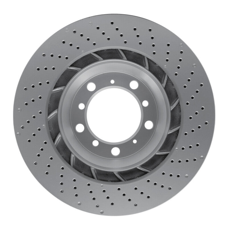 R1 16-23 Porsche 718 Cayman Left Rear Drilled GeoSPEC Coated Rotor