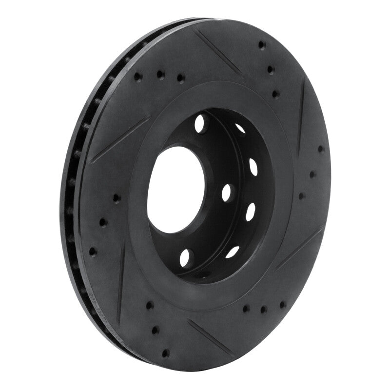 R1 00-03 Audi A8 Rear Left Drilled & Slotted Black Brake Rotor