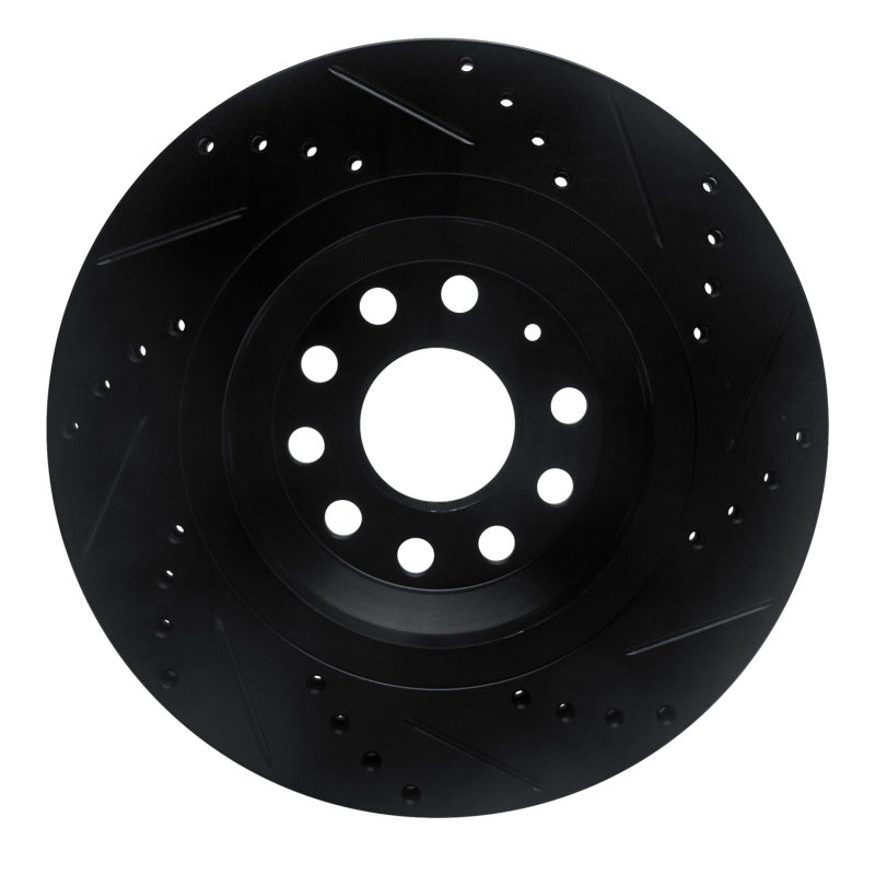 R1 15-25 Volkswagen GTI Rear Left Drilled & Slotted Black Brake Rotor