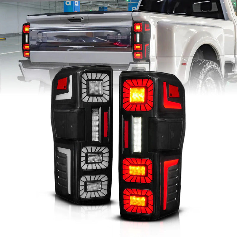 ANZO 23-26 Ford Super Duty LED Tail Light Seq Signal- Black Full- Pair