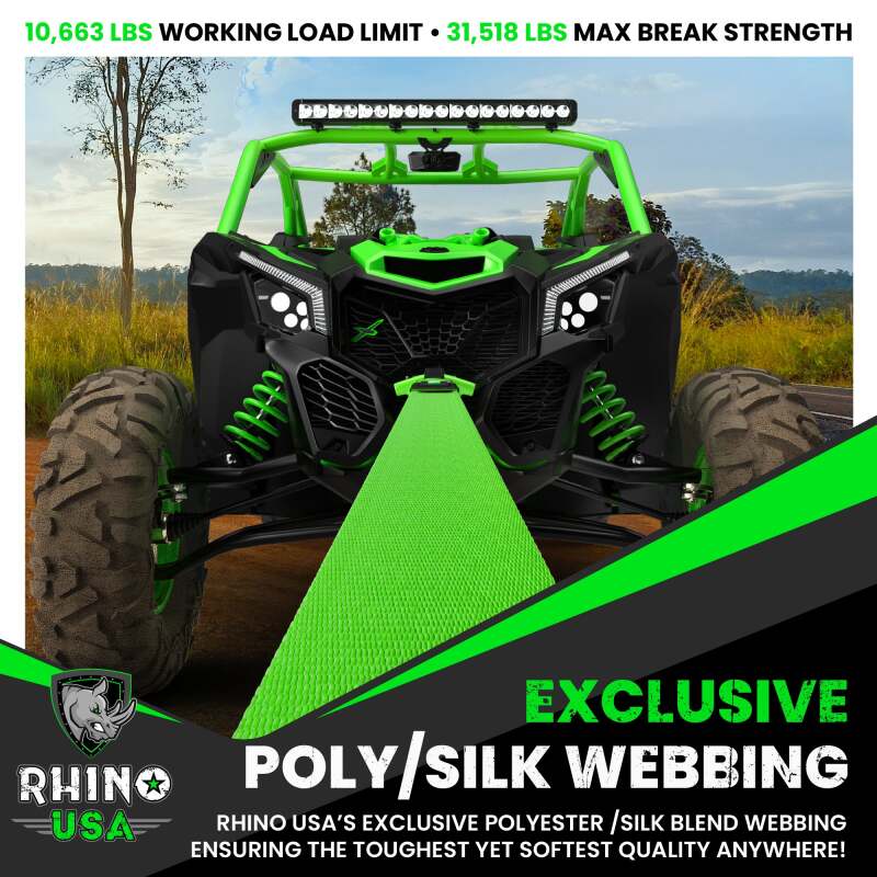 Rhino USA Recovery Tow Strap 3Inx30Ft (Green)