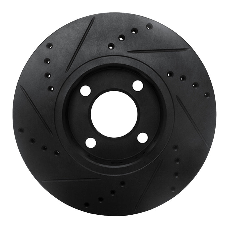 R1 90-91 Audi 90 Quattro Front Right Drilled & Slotted Black Brake Rotor