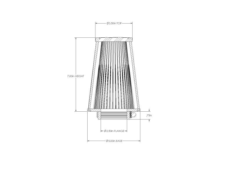 aFe POWER Universal Clamp-On Air Filter / D2 Dura-Dry Media 2-1/2in F x 5in B x 3-1/2in T x 7inH