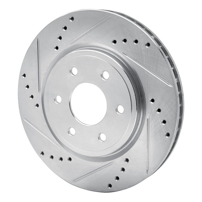 R1 05-25 Nissan Frontier Front Left Drilled & Slotted Silver Brake Rotor