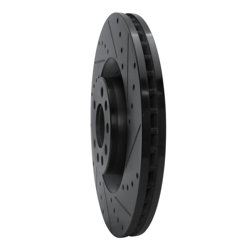 R1 08-11 Saab 9-3 Front Right Drilled & Slotted Black Brake Rotor