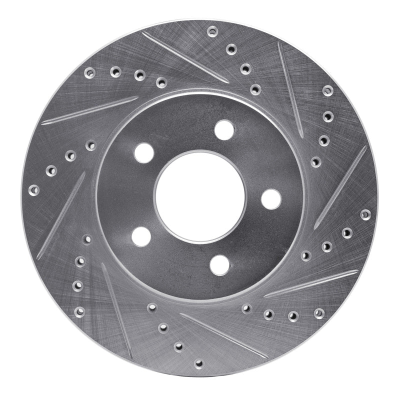 R1 05-10 Ford Mustang Front Right Drilled & Slotted Silver Brake Rotor