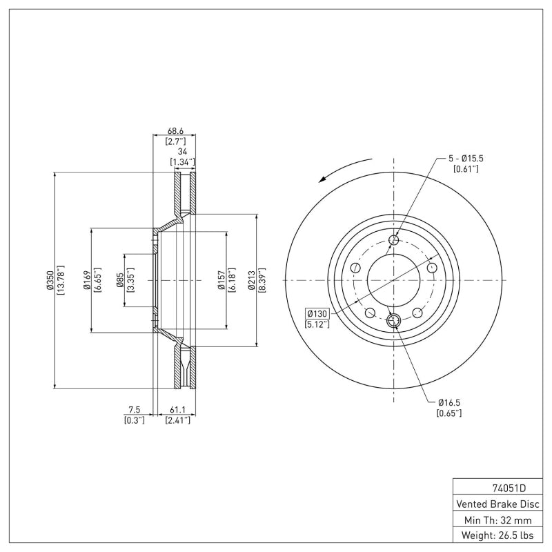 R1 03-15 Audi Q7 Left Front Brake Rotor