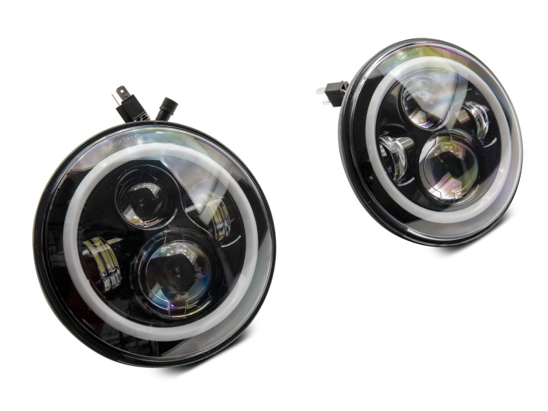 Raxiom 97-18 Jeep Wrangler TJ/JK Axial 7-Inch LED Headlights w/RGB Halo- Black Housing (Clear Lens)