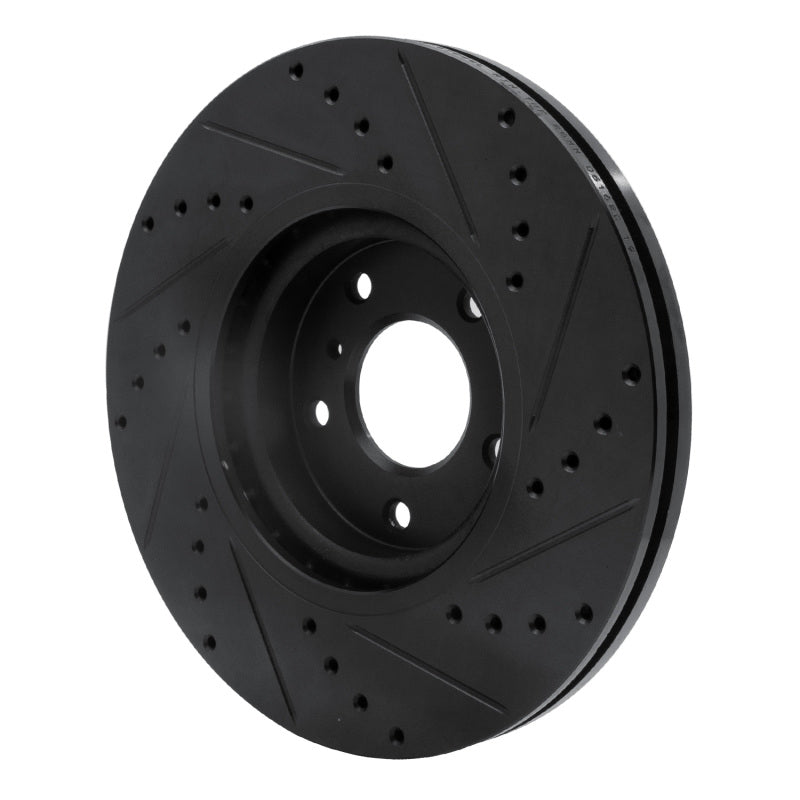 R1 03-23 Infiniti EX35 Front Left Drilled & Slotted Black Brake Rotor